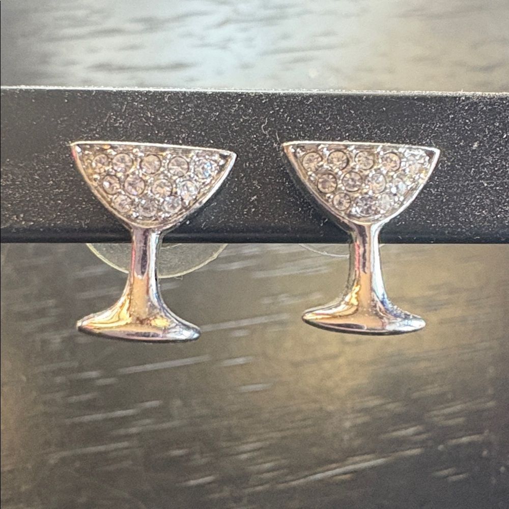 Rhinestone silver martini glass earrings